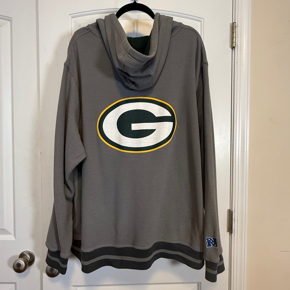 NFL Pro Line Green Bay Packers Waffle Knit Zip Up Hoodie Grey Mens 4XL Thermal - Picture 3 of 7